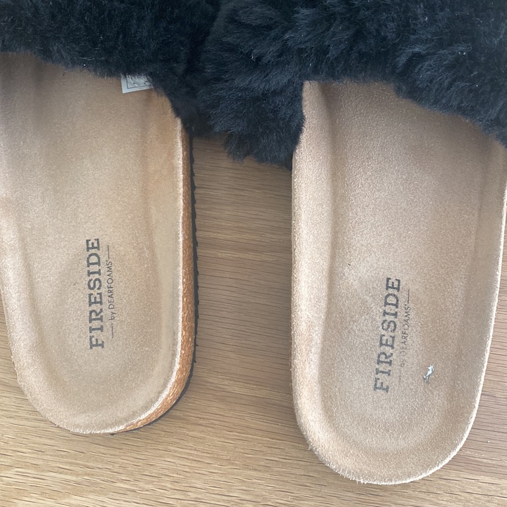 Fireside By Dearforms Fuzzy Slides Black - image 4